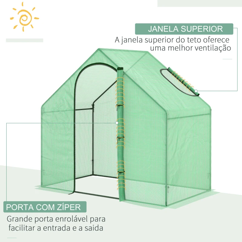 Outsunny Estufa Transparente de Jardim 180x100x168 cm Estufa de Jardim com Porta Enrolável e Estrutura de Aço Verde