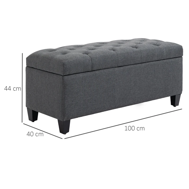 HOMCOM Banc de rangement pouf salon bout de lit coffre de rangement pour salon, chambre, entrée, 100 x 40 x 44 cm, gris foncé