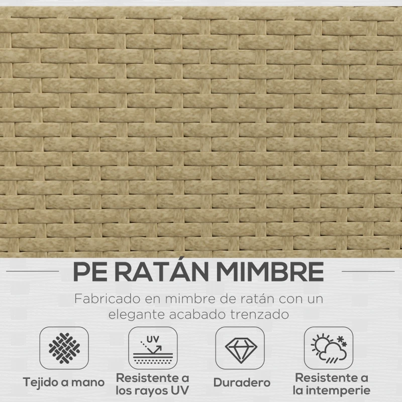 Outsunny Conjunto de Muebles Ratán de 3 Piezas Mesa de Centro Sofá Doble y Sofá de 3 Plazas con Cojines Extraíbles Beige