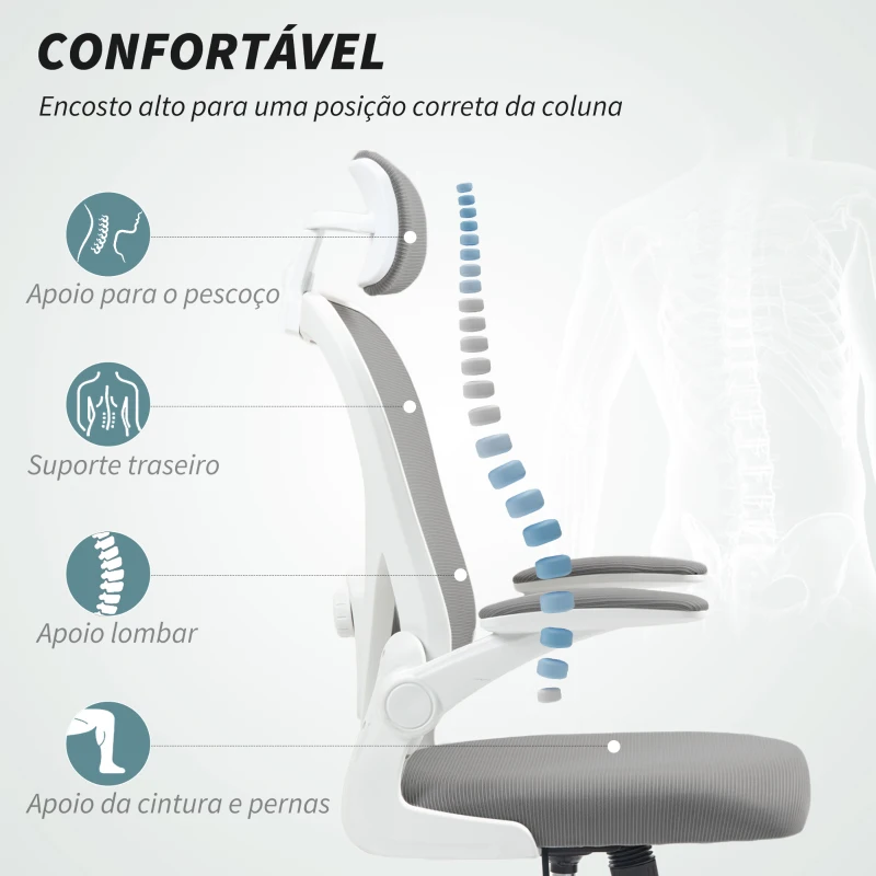 HOMCOM Cadeira de Escritório Giratória com Altura Ajustável Apoio para a Cabeça e Suporte Lombar Ajustáveis 58x63x115-125 cm Cinza