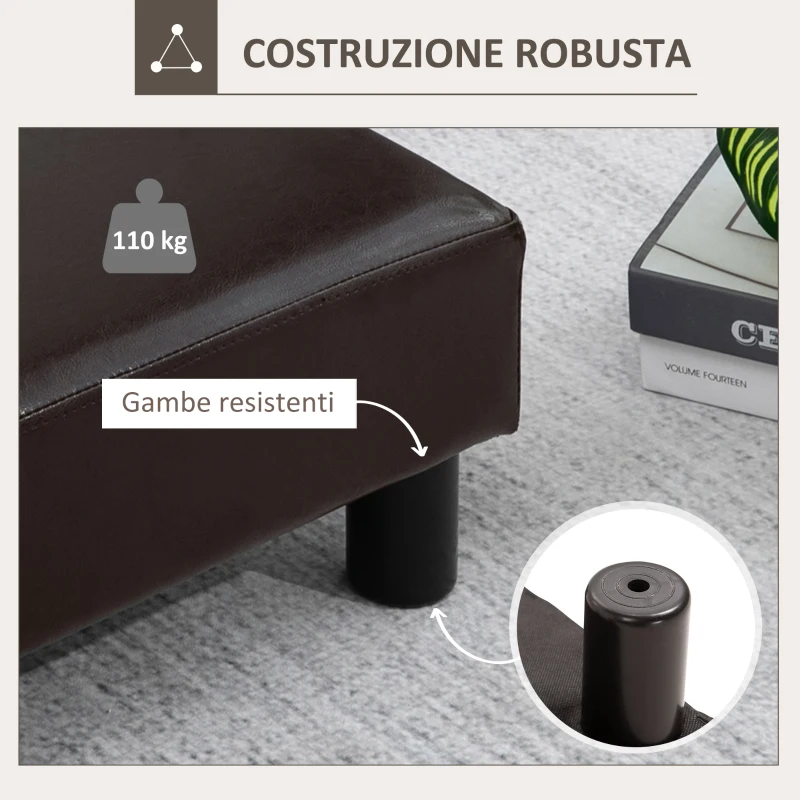 HOMCOM Pouf Poggiapiedi Imbottito, Rettangolare e in Finta Pelle, 40x30x24 cm, Marrone