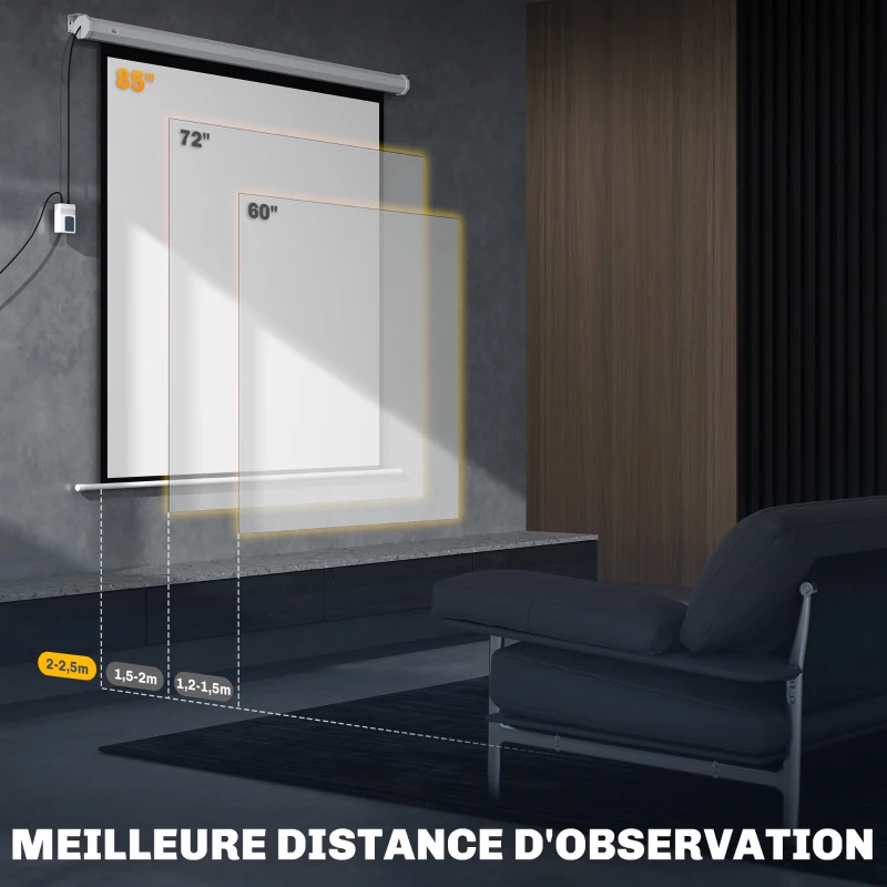 HOMCOM Écran de projection motorisé 85 pouces, 4K HD électrique, montage mural ou plafond, panneau de commande et télécommande