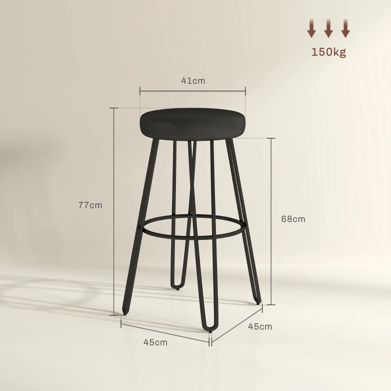 HOMCOM Lot de 2 tabourets de bar chaises de bar style industriels avec repose-pieds, pieds en U, siège rembourré, noir