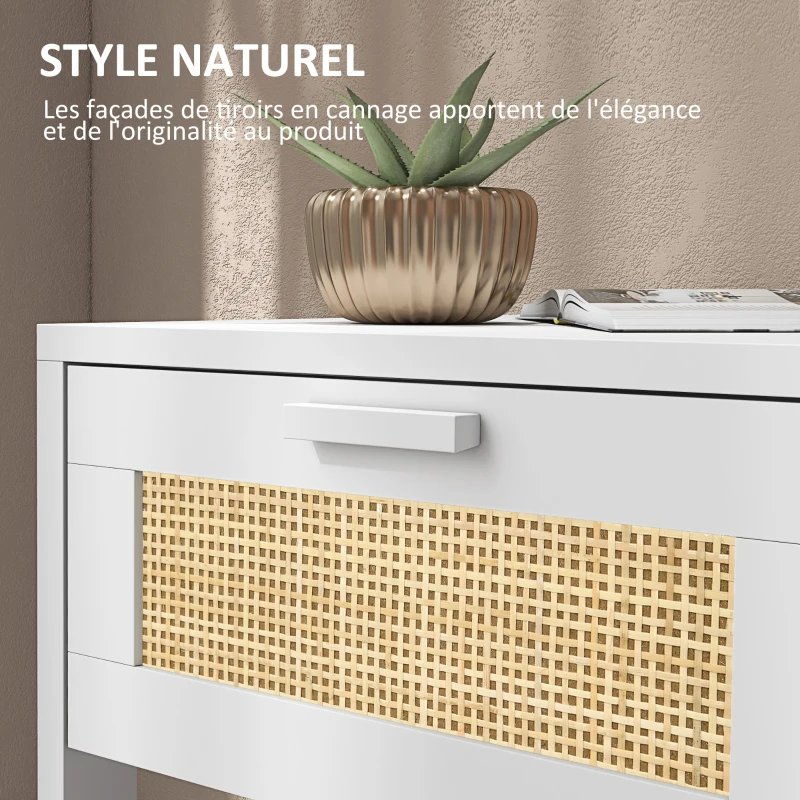 HOMCOM Table de chevet table de nuit avec tiroir et étagère, cannage en rotin, dim. 40L x 40l x 48H cm blanc