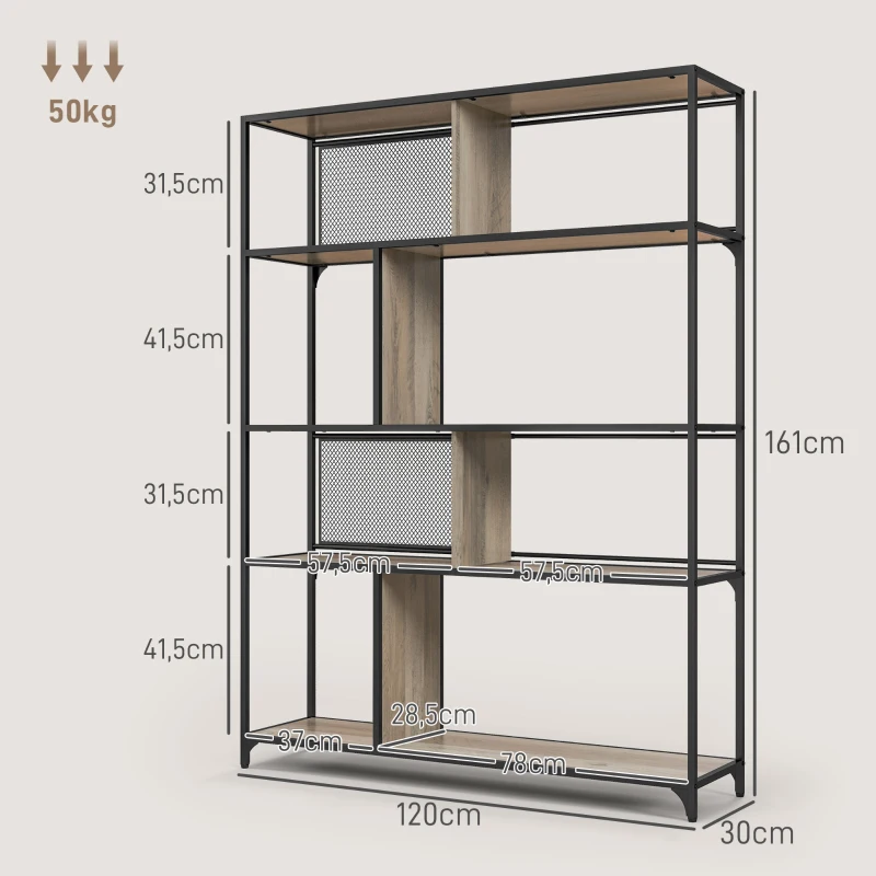 HOMCOM Bücherregal Aufbewahrungsregal mit 5 Ebenen Rahmen aus Stahl im Industrial Design - 120L x 30B x 161H cm