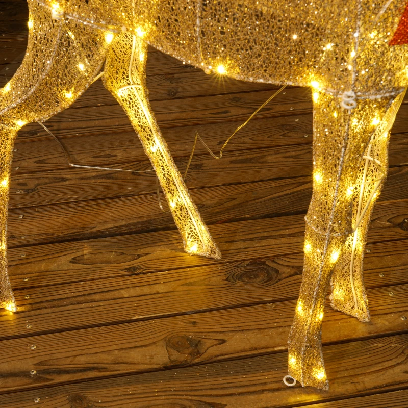 Outsunny Renne de Noël lumineux, décoration renne lumineux Noël en acier, avec 137 LED blanc chaud, 66 x 25 x 135 cm, or