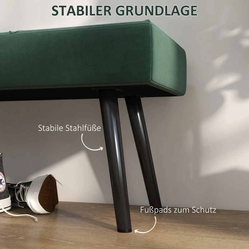 HOMCOM Sitzbank Polsterbank Bettbank, Samtoptik, 100 x 36 x 45 cm, Grün