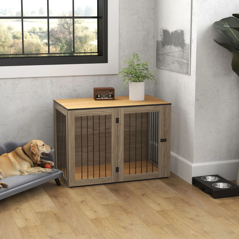 PawHut Hundebox, Haustierbox für große Hunde, Hundehütte, Indoor, 106 x 60 x 76 cm, Eiche(m-8)