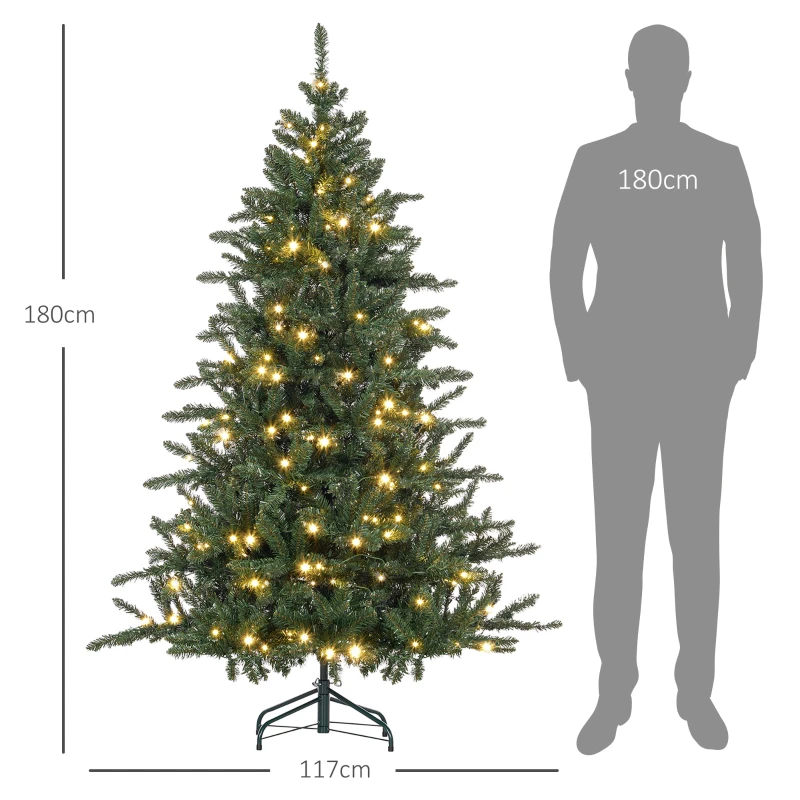 HOMCOM Sapin de Noël Artificiel 180 cm arbre de Noël lumineux LED blanc chaud 872 branches base en métal - vert