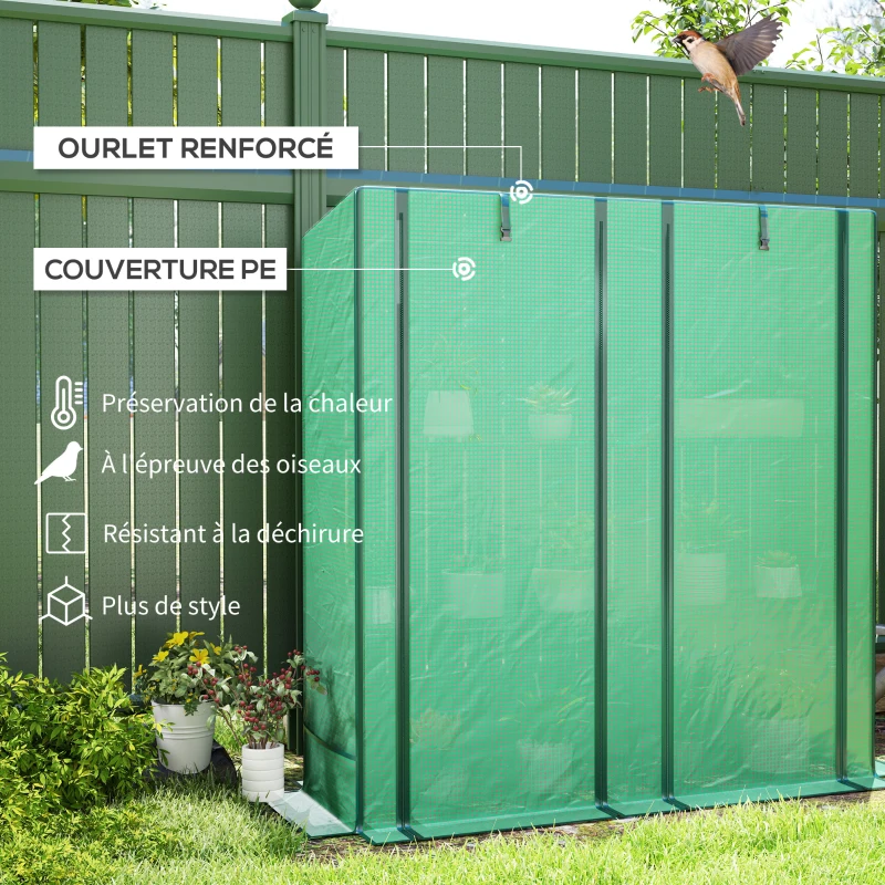 Outsunny Serre de jardin avec étagères métalliques à 3 niveaux serre de balcon couverture PE toit incliné 144 x 48 x 152 cm vert
