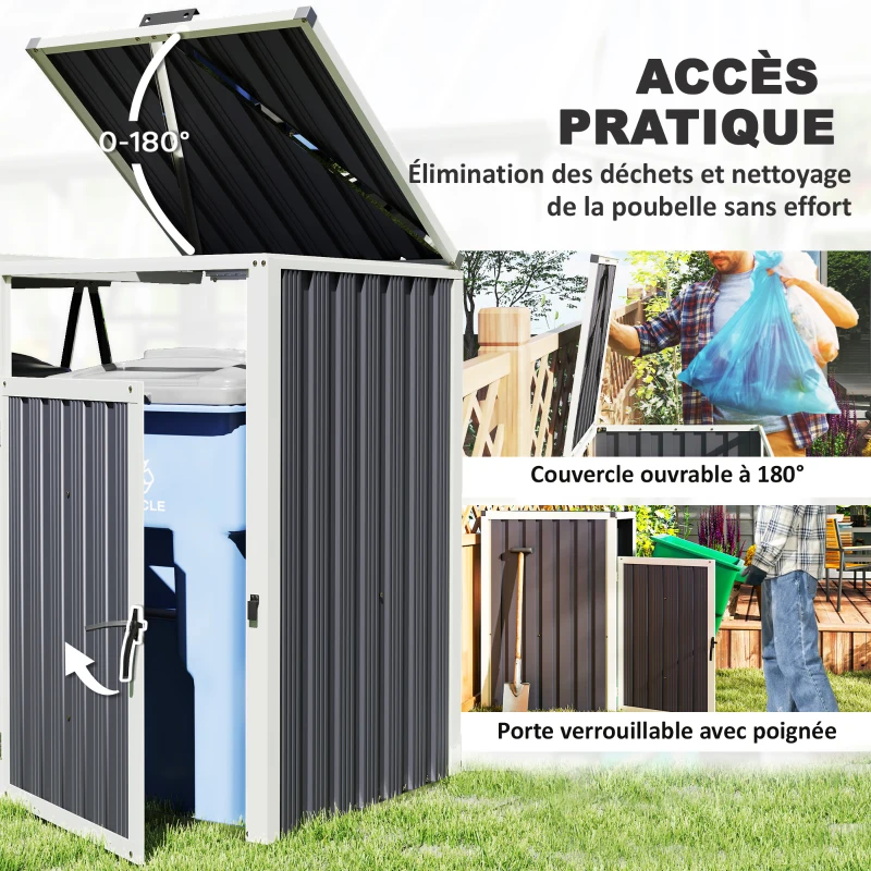 Outsunny Abri pour 2 poubelles 240L cache poubelle extérieur couvercle relevable 180° acier galvanisé 146x81x122cm gris foncé