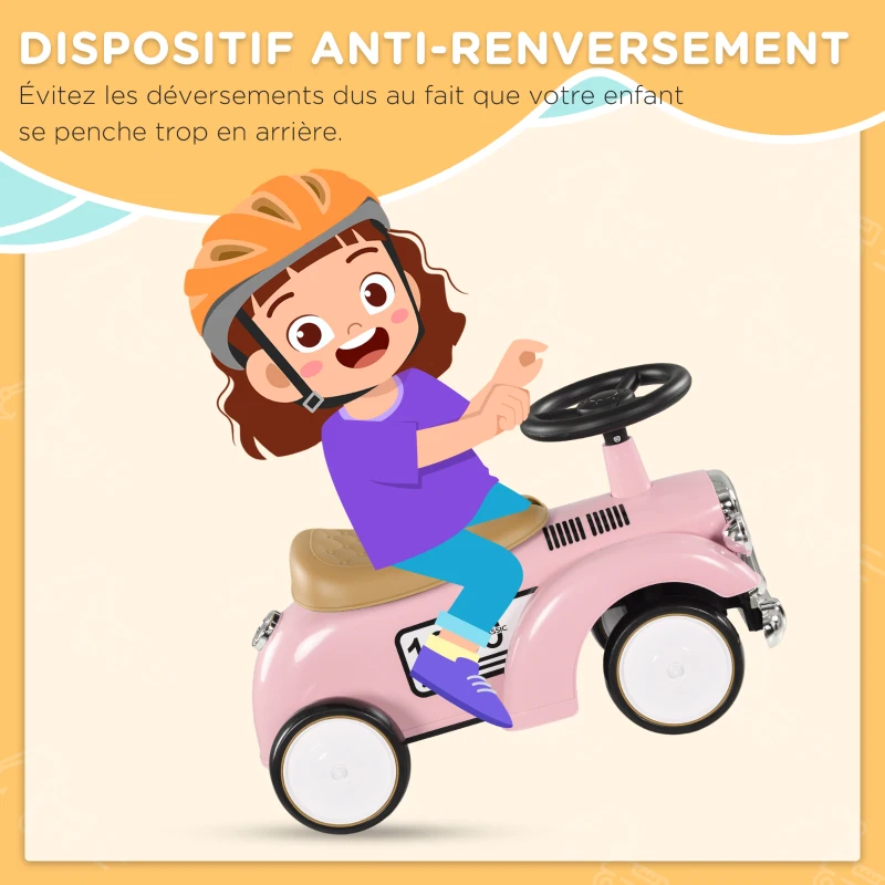 AIYAPLAY Porteur enfants voiture véhicule à pousser multi-équipée 12-36 mois coffre klaxon style vintage rose(m-4)
