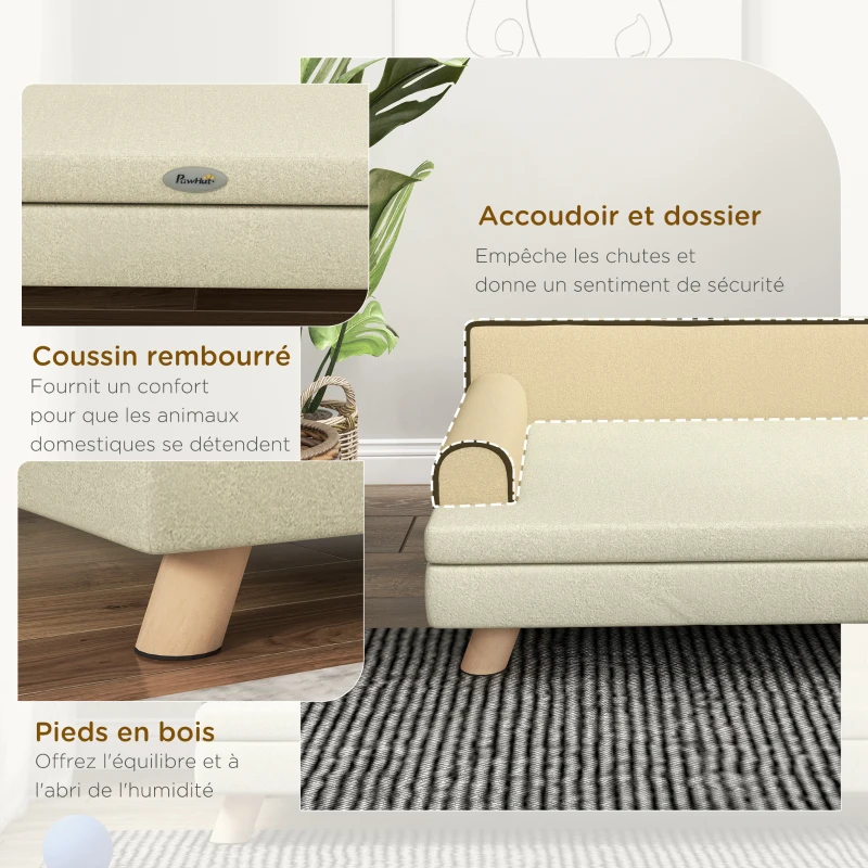 PawHut Canapé pour chien chat design scandinave coussin moelleux amovible pieds bois massif 100 x 62 x 32 cm beige