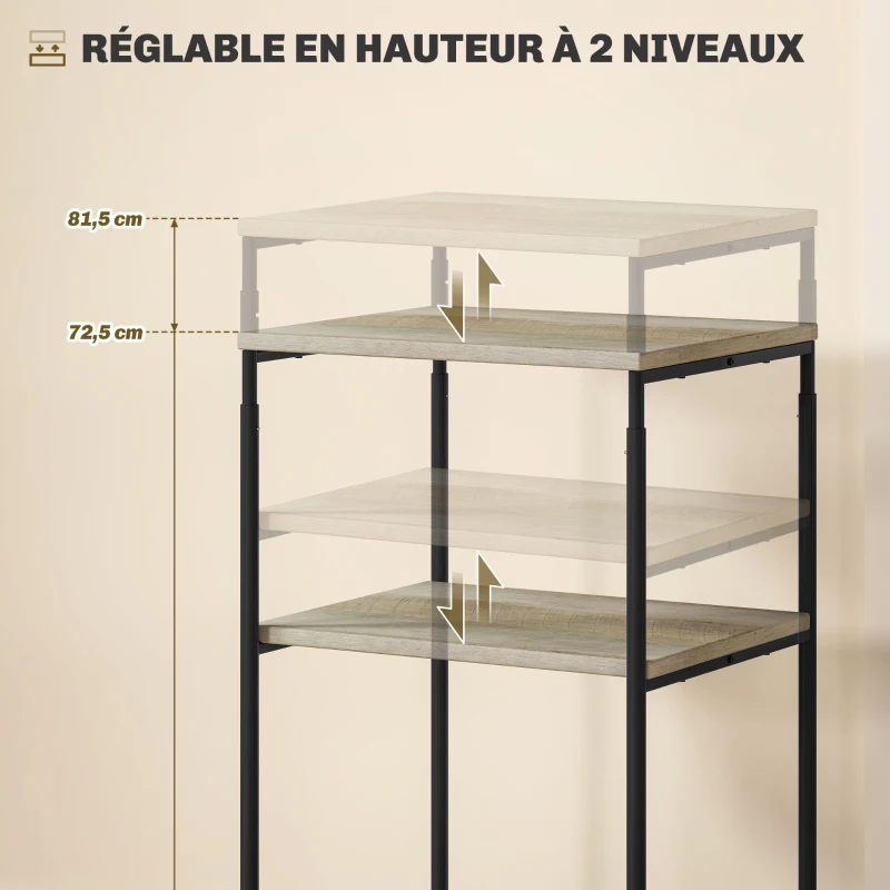 HOMCOM Support d'imprimante à 3 niveaux meuble pour imprimante sur roulettes hauteur réglable cadre en acier effet bois gris