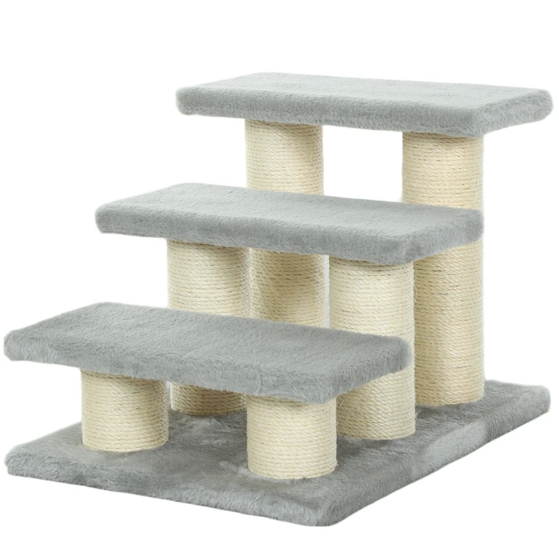 PawHut Pet Stairs 3-step Pet Ladder Cat dog Stairs Climb Ladder Cat Tree, Grey