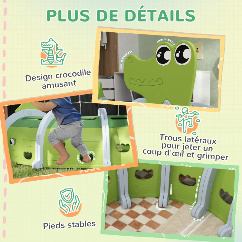 AIYAPLAY Tunnel enfant en forme de crocodile, modulable, tunnel de jeu pour enfants, enfants de 3 à 6 ans ramper et grimper, vert(m-7)