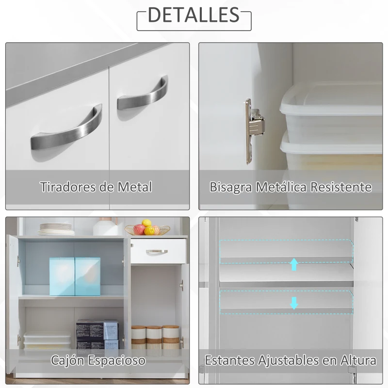HOMCOM Alacena de Cocina Aparador de Comedor con 1 Cajón 6 Puertas y Estantes Ajustable Estilo Moderno 101x39x180 cm Blanco(m-6)