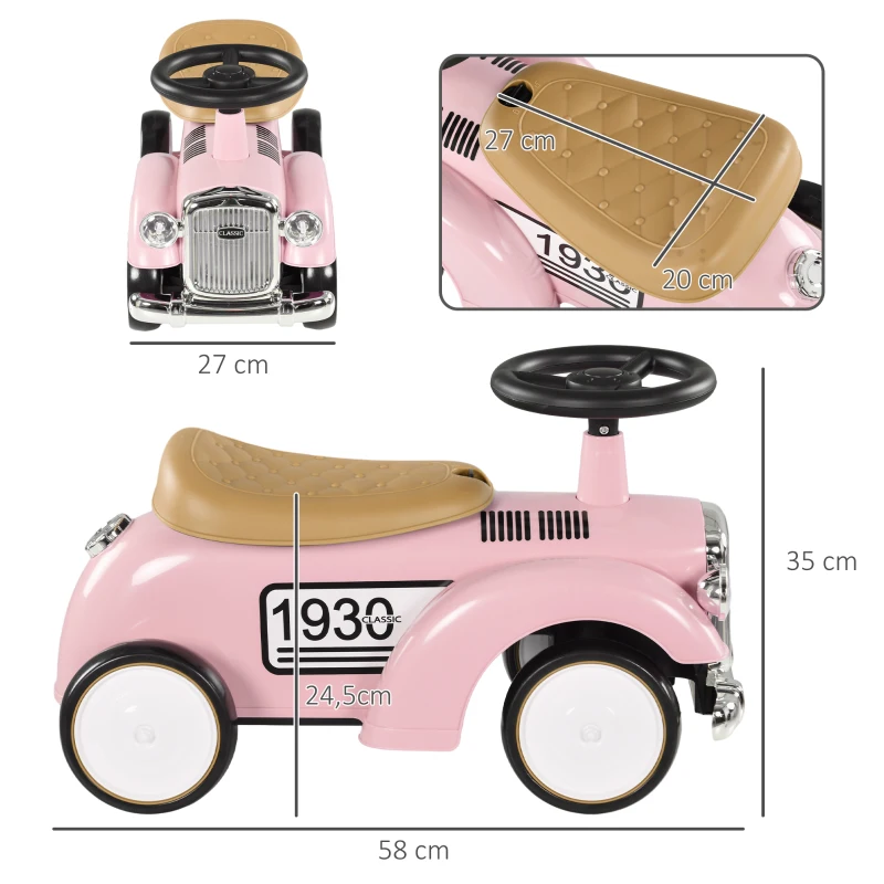 AIYAPLAY Porteur enfants voiture véhicule à pousser multi-équipée 12-36 mois coffre klaxon style vintage rose(m-3)