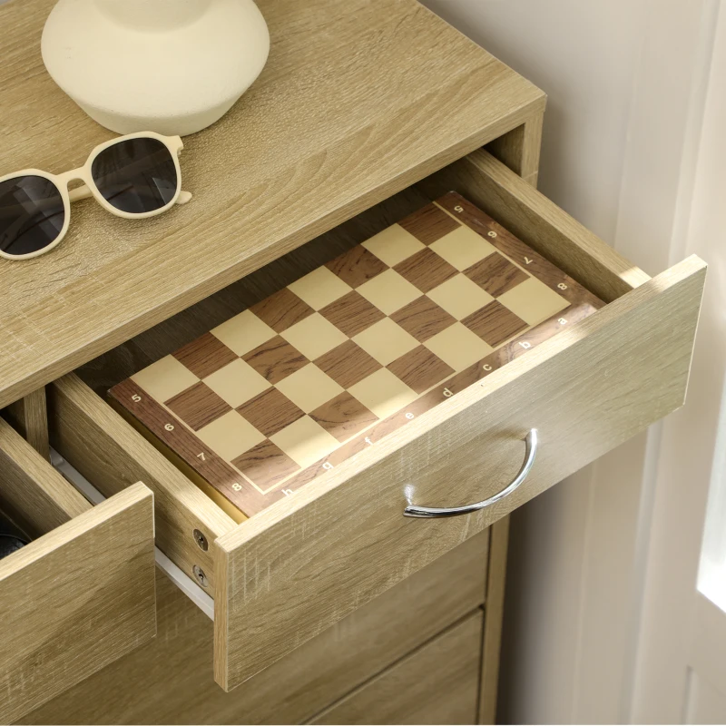 HOMCOM Schuhschrank 2 Schubladen und 2 klappbare Türen mit verstellbarem Regal 80 x 30 x 91,5 cm Griffe aus Alu. Natur