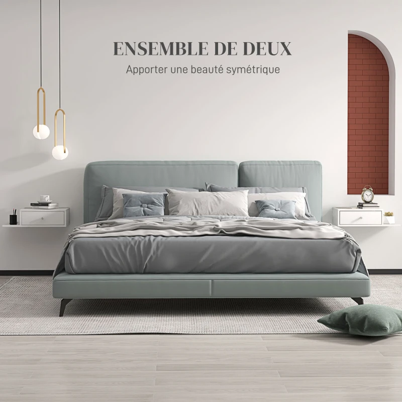 HOMCOM Lot de 2 tables de chevet murales - lot de 2 tables de nuit - étagère latérale et tiroir - 55l x 30P x 15H cm MDF blanc