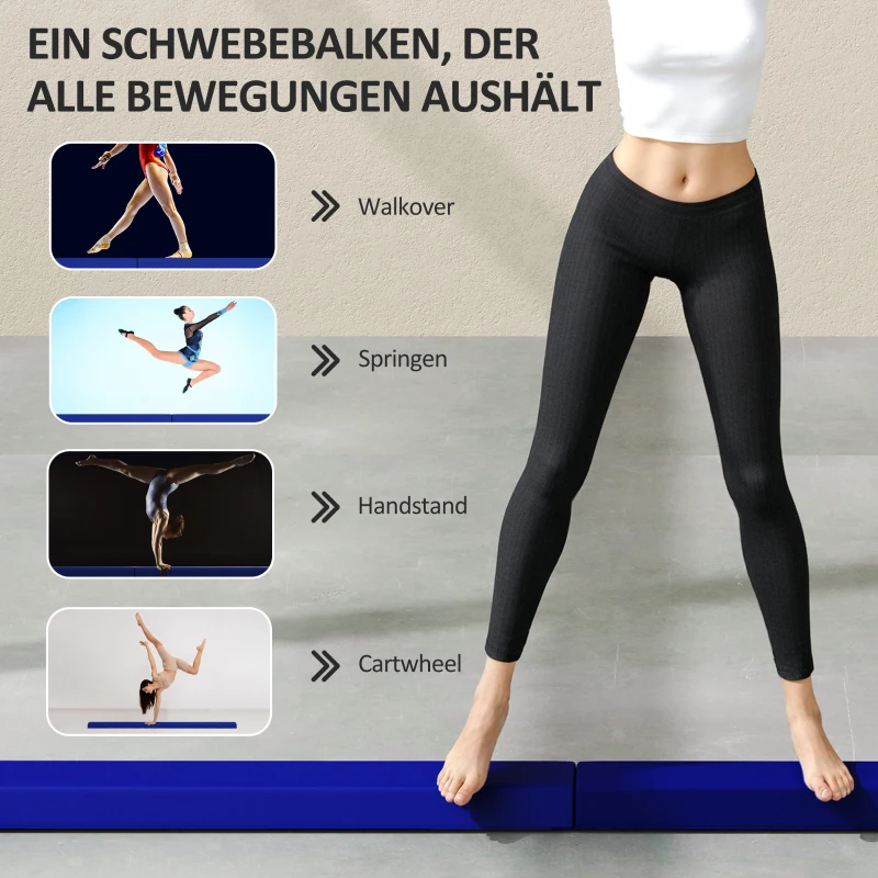 SPORTNOW Schwebebalken 2,4 m, faltbar, rutschfester Boden, für 3+ Jahre, bis 80 kg, Blau