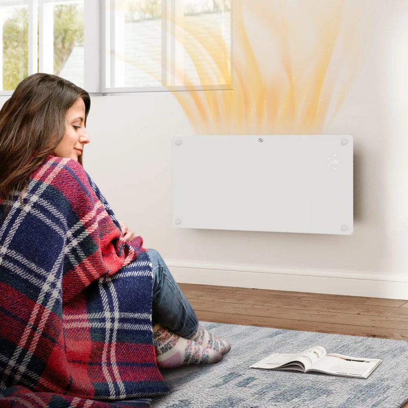 HOMCOM Elektrischer Heizkörper Boden- oder Wandmontage 1500W LED-Display, 24-Stunden- oder wöchentlicher Timer, Thermostat, Fernbedienung