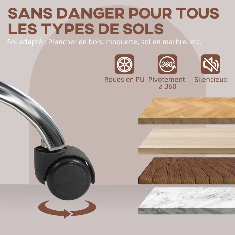 HOMCOM Fauteuil de bureau chaise de bureau pivotant sur roulettes, hauteur réglable, revêtement synthétique marron