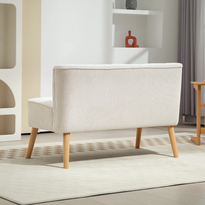 HOMCOM Canapé 2 Places, Rembourrage Moelleux, Revêtement Facile à Entretenir, Supporte Jusqu'à 150 kg, 117 x 56,5 x 77 cm, Blanc Crème(m-6)