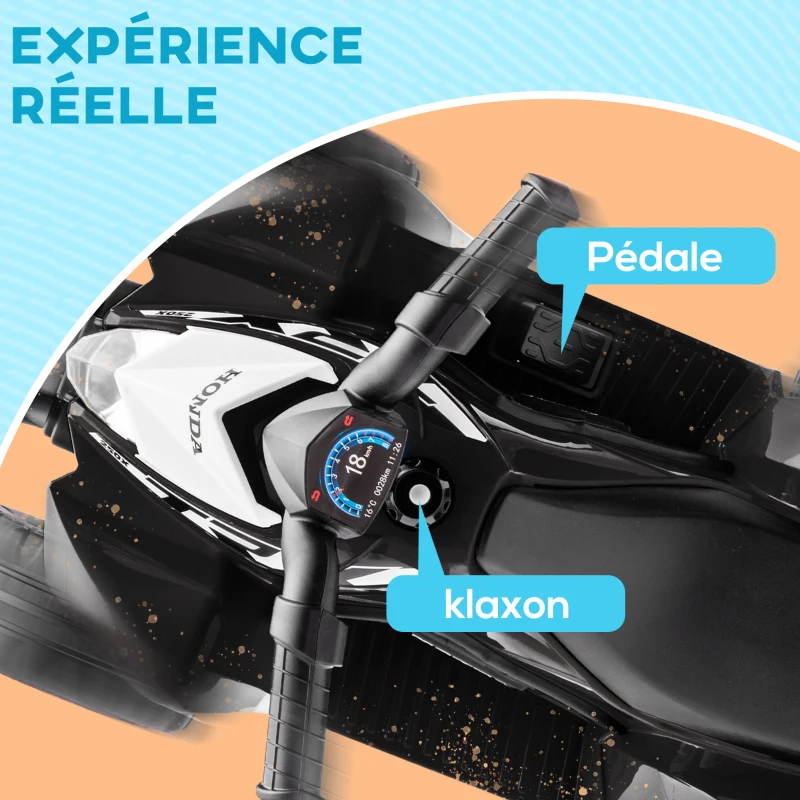 AIYAPLAY Quad électrique enfant 6 V, vitesse de 2,8 km/h, phares LED, klaxon, poignée et selle ergonomique, noir