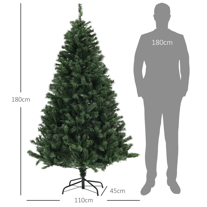 HOMCOM Sapin de Noël Artificiel Arbre de Noël 180 cm avec 1 000 branches, ouverture automatique, base en acier, vert