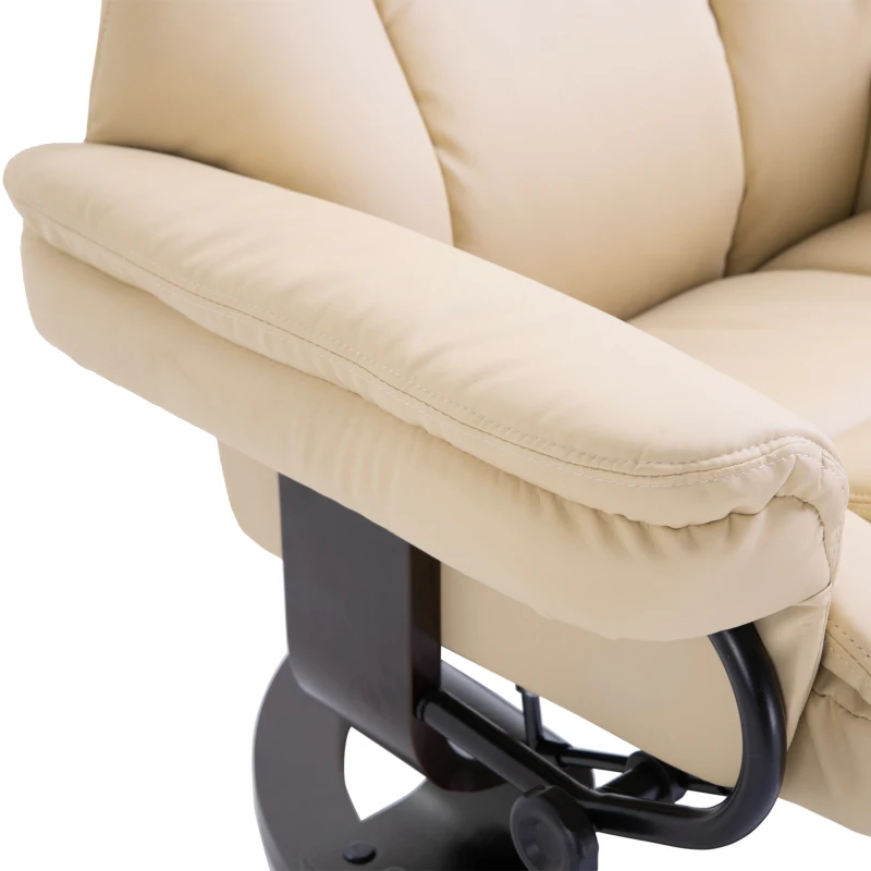 HOMCOM Relaxsessel mit Hocker, Liegefunktion, drehbar, bis 160 kg, Kunstleder, Metallrahmen, creme, 80 x 79 x 100 cm