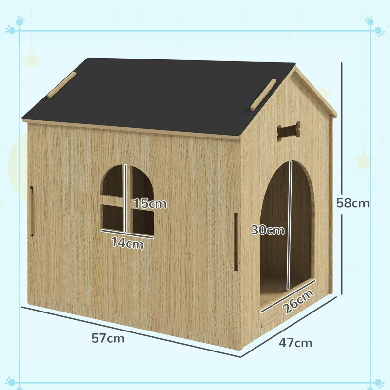 PawHut Niche pour chien intérieur maison chien intérieur en bois avec motifs d'os creux fenêtre 47 x 57 x 58 cm chêne
