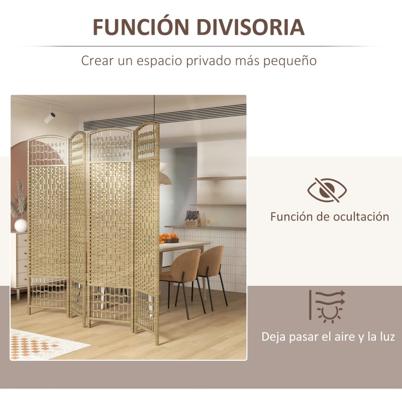 HOMCOM Biombo Separador de Ambientes de 4 Paneles Plegable de Cuerda de Papel 160x170cm Decoración para Dormitorio Natural