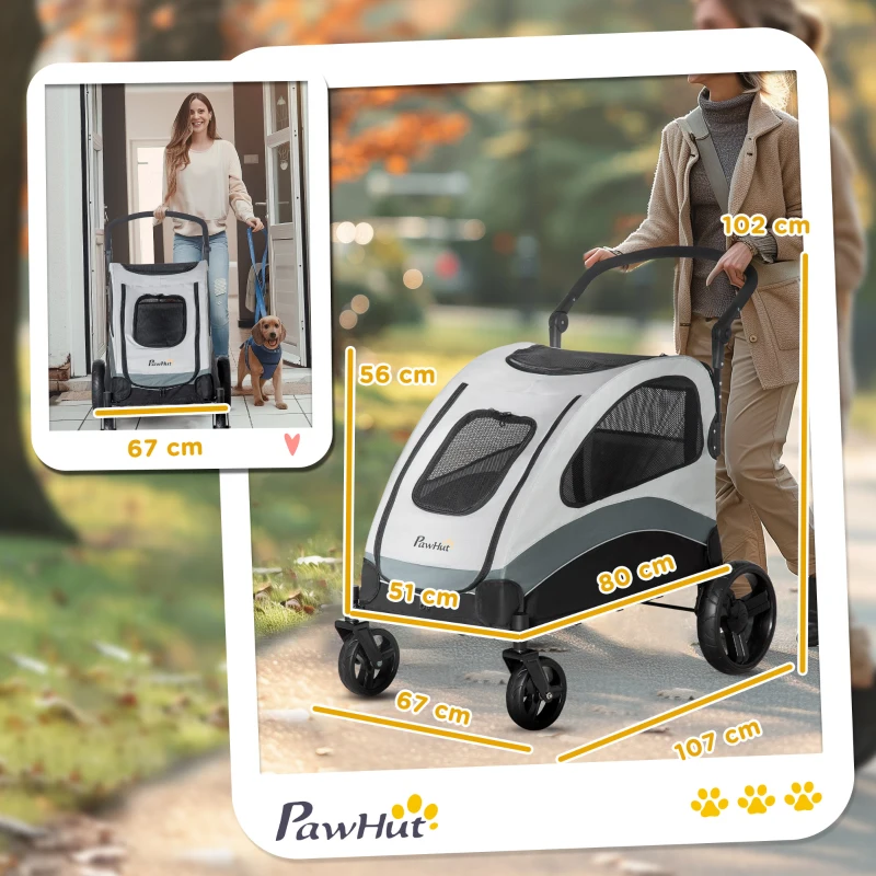 PawHut Poussette pour Chiens de Taille Moyenne 2 Fenêtres en Filet 1 Sac Latéral Tissu Oxford Acier Noir