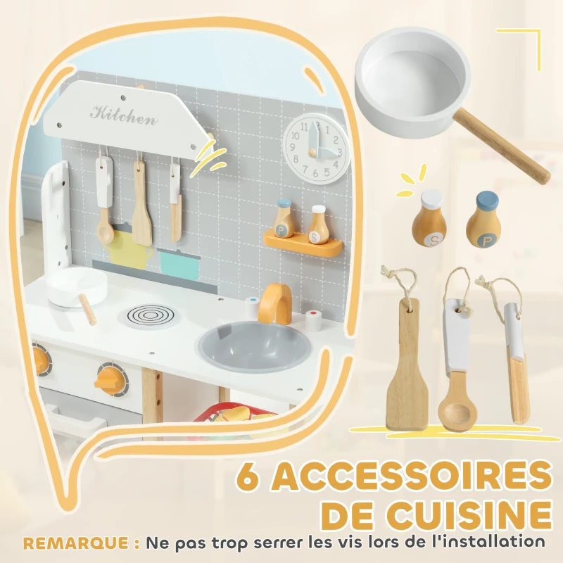 AIYAPLAY Cuisine enfant dinette enfant de 3-6 ans avec cuisinière, robinet d'évier, four, accessoires de cuisine, gris