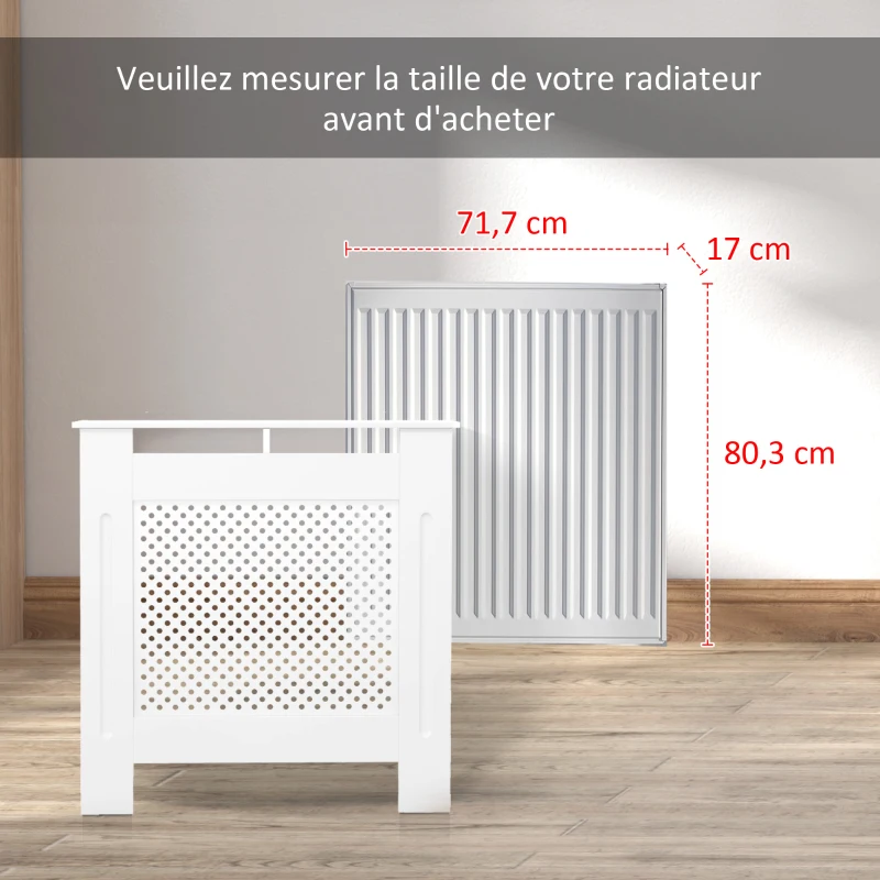 HOMCOM Cache-radiateur, couvercle de radiateur, couverture radiateur, grille ronde, 78L x 19l x 82H cm en bois blanc