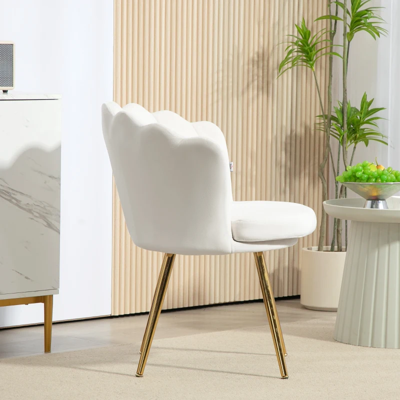 HOMCOM Shell chair vanity chair velvet salon chair with golden metal legs cream