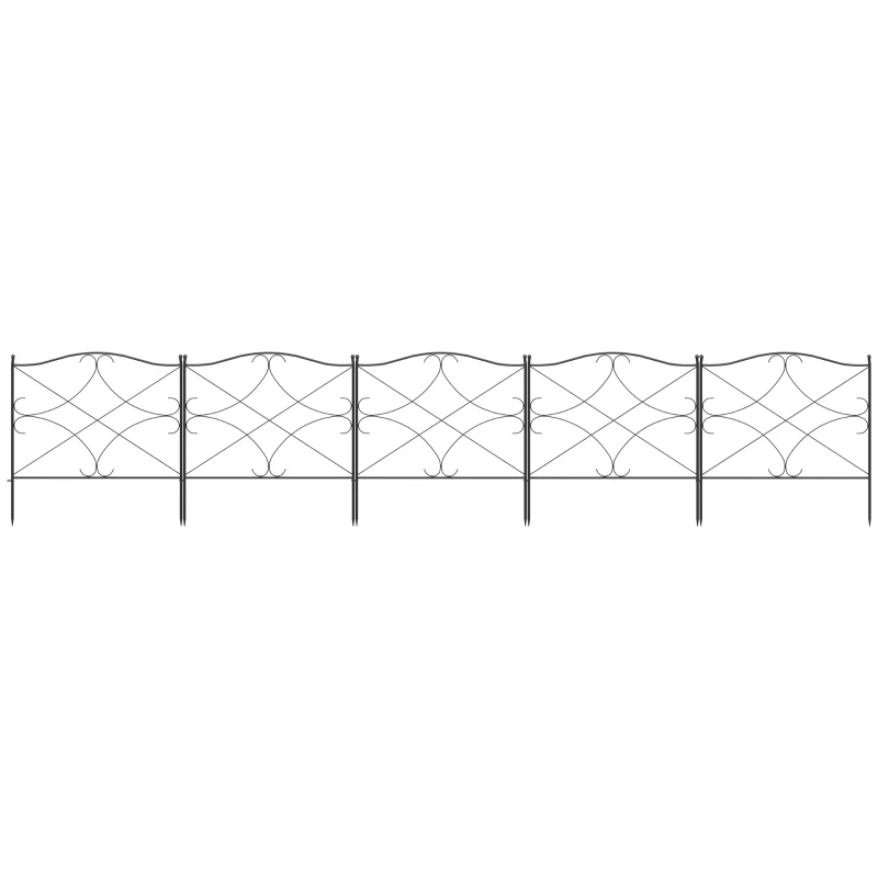 Outsunny 5er Set Dekorative Gartenzäune aus Metall mit Ornamenten 305 x 62 cm Schwarz