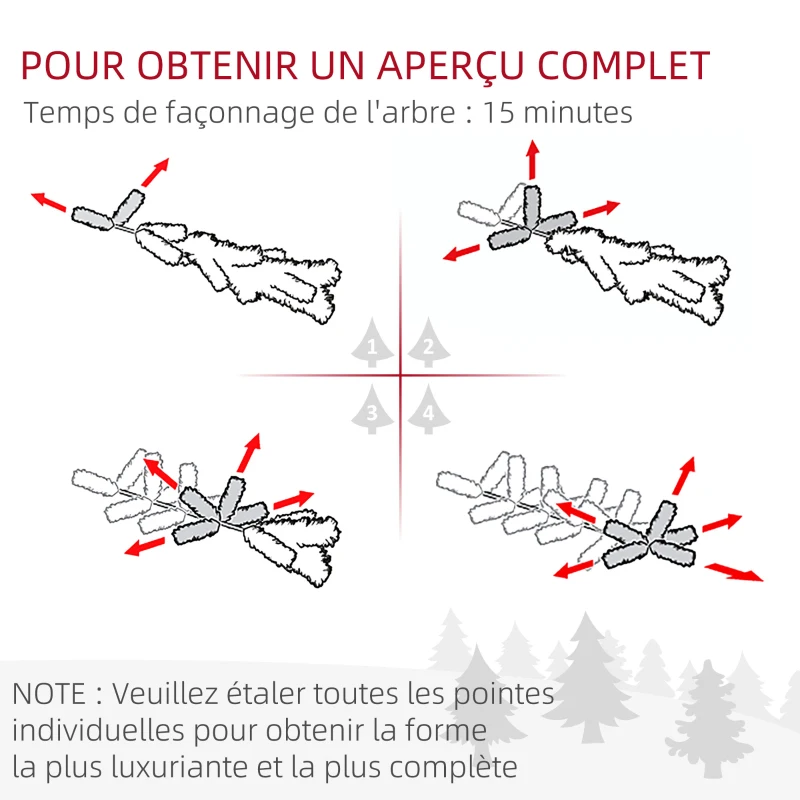 HOMCOM Sapin de Noël artificiel 180 cm avec éclairage LED blanc chaud, 329 branches enneigées, base en métal, réaliste et fin