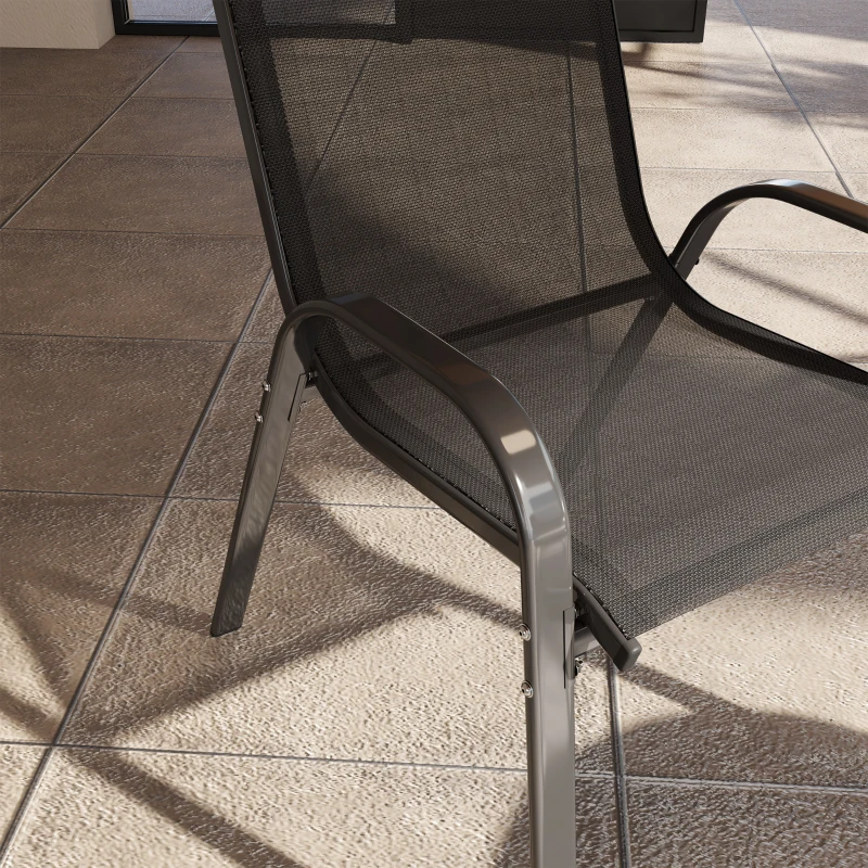 Outsunny Conjunto de 4 Cadeiras de Jardim Empilháveis Cadeiras de Jardim com Tecido Respirável Estrutura de Aço 54x71x93 cm Preto