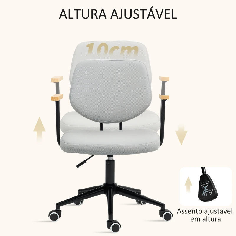 HOMCOM Cadeira de Escritório com Apoio para os Braços de Madeira e Altura Ajustável Cadeira Giratória 59x55x84-94 cm Cinza