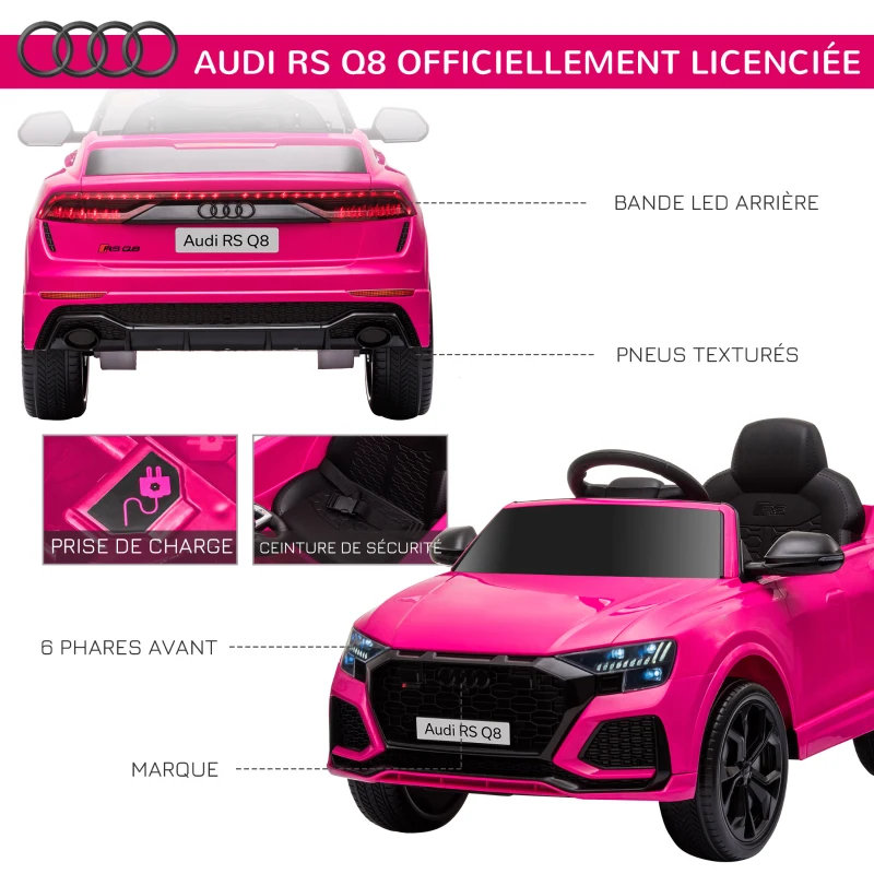 HOMCOM Voiture électrique enfants sous licence Audi RS Q8, véhicule électrique avec télécommande, USB, Bluetooth, rose