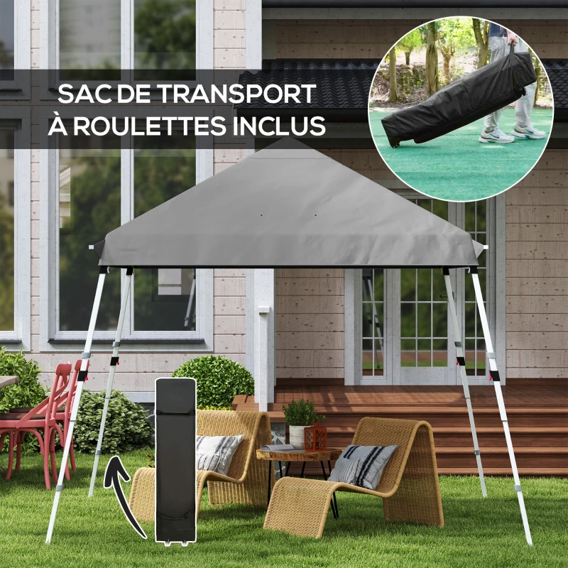Outsunny Tonnelle de jardin 3x3m pop up tente Pliable auvents latéraux supplémentaires pieds inclinés sac de transport gris clair