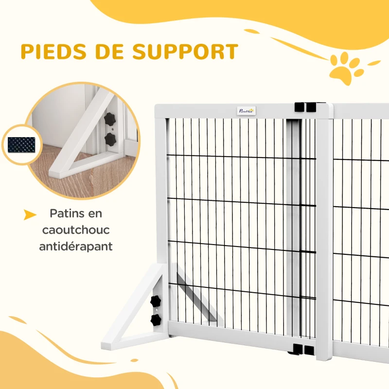 PawHut Barrière de sécurité pour chien barrière de protection à 2 panneaux largeur réglable 63-106 cm en bois acier blanc
