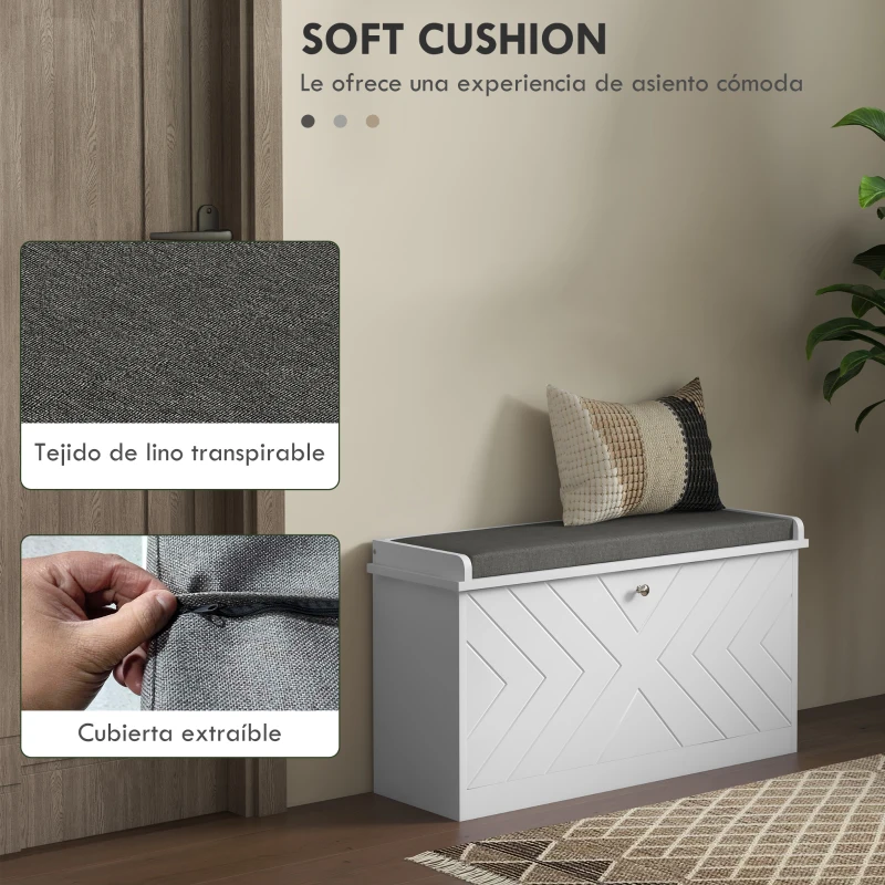 HOMCOM Mueble Zapatero con Banco con Estantes Ajustables y Cojín Acolchado para 8 Pares de Zapatos 80x26x48 cm Blanco