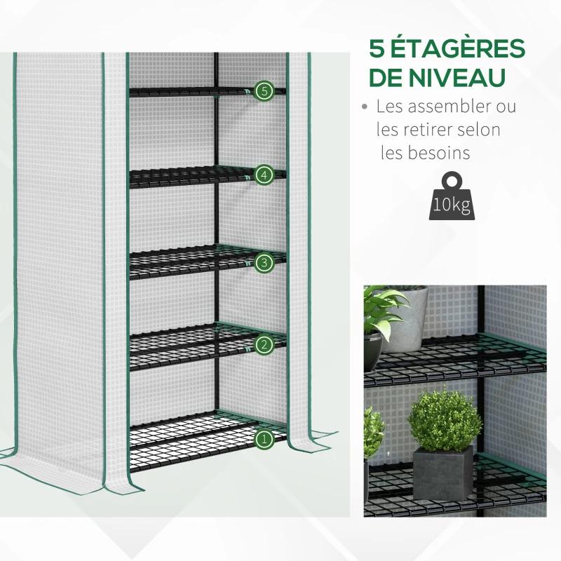 Outsunny Serre de jardin Serre 5 niveaux avec 1 porte enroulable, Bâche en PE Renforcée Résistante dim. 90L x 49l x 193H cm