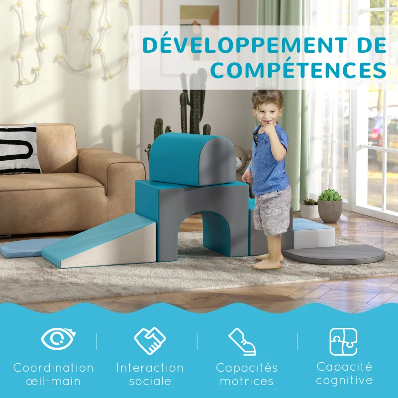 HOMCOM 7PCS Module motricité bébé parcours motricité bébé en mousse EPE pour enfants d'âge préscolaire, multicolore