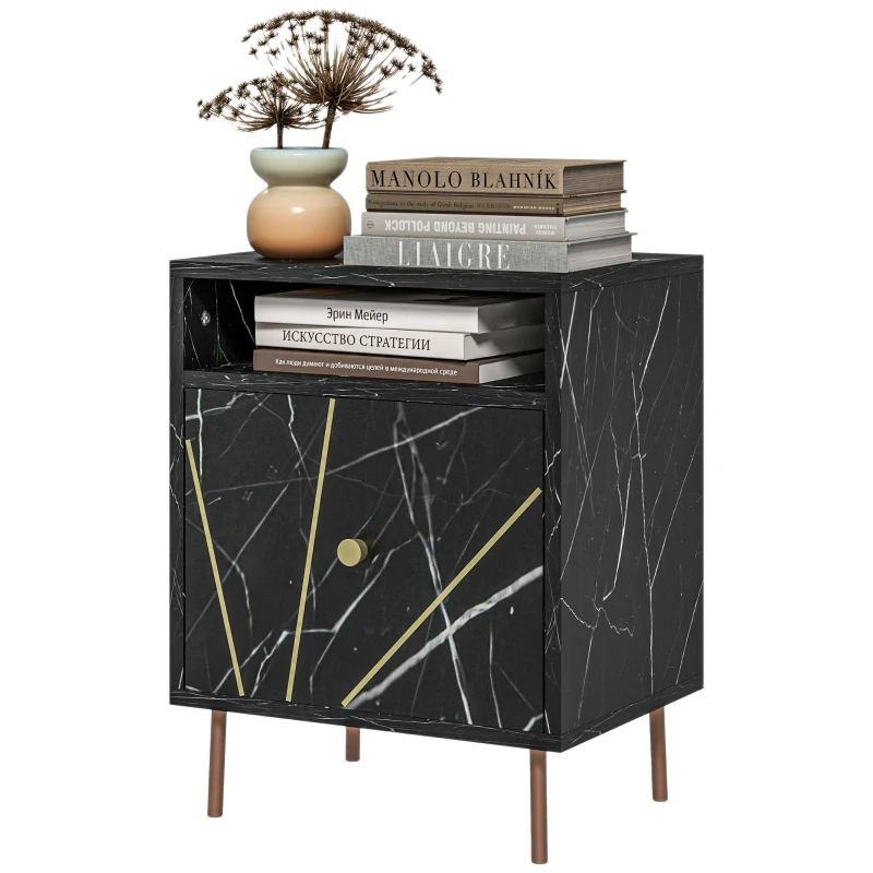 HOMCOM Nachttisch Beistelltisch mit 1 großem Schublade und 1 Fach, Marmoroptik, goldene Metallfüße, 39B x 30T x 50H cm