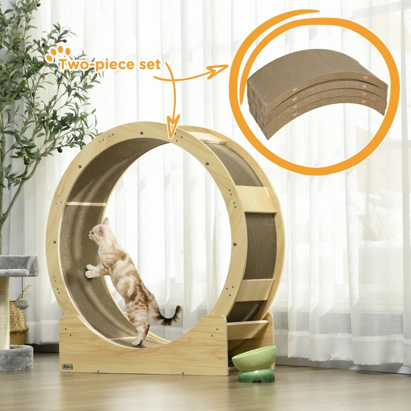 Roue d'exercice pour chat exerciseur de roue de chat lot 4 planches à gratter remplaçable 91 x 33,5 x 94 cm marron chêne