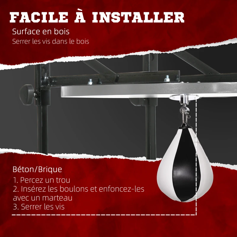 SPORTNOW Poire de vitesse boxe sac de frappe adulte avec pivotant rotule 360° pompe montage mural ou plafonnier noir et blanc